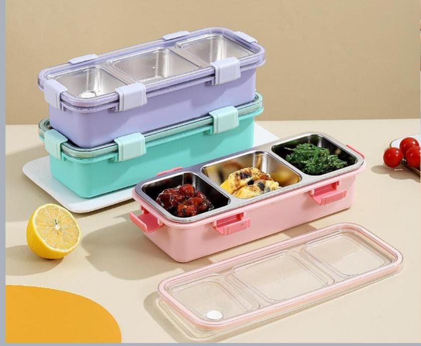 HOK Stainless Steel 3 Compartment Lunch Box