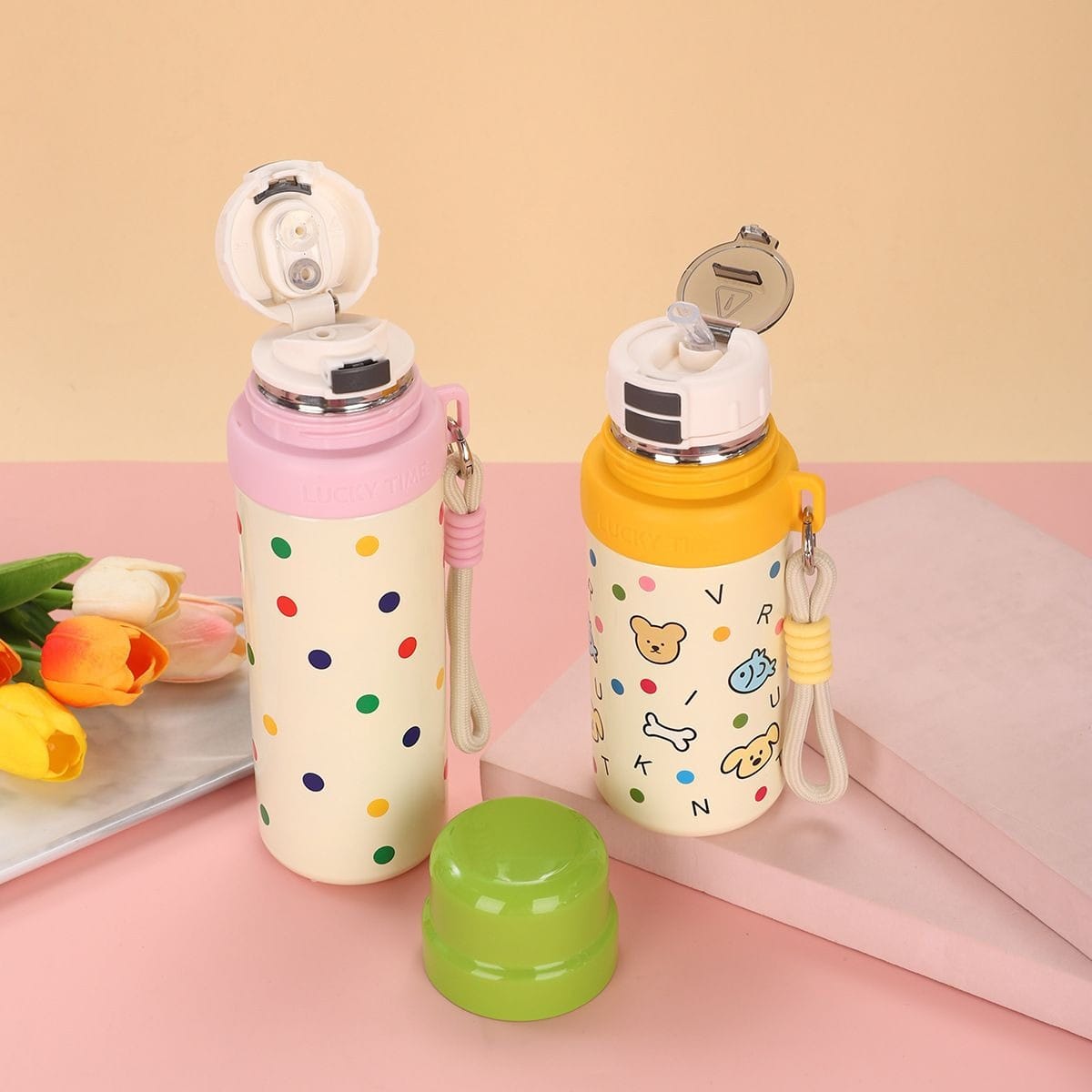 HOK Stainless Steel Thermos Water Bottle with Straw & Cup- 500ml