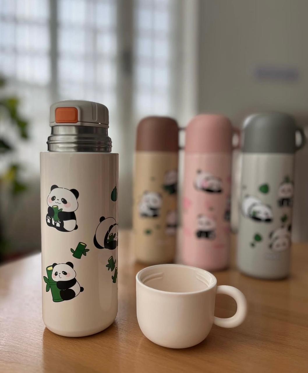HOK 500ml Cute Panda Stainless Steel Thermos Bottle with Cup- Vacuum Insulated