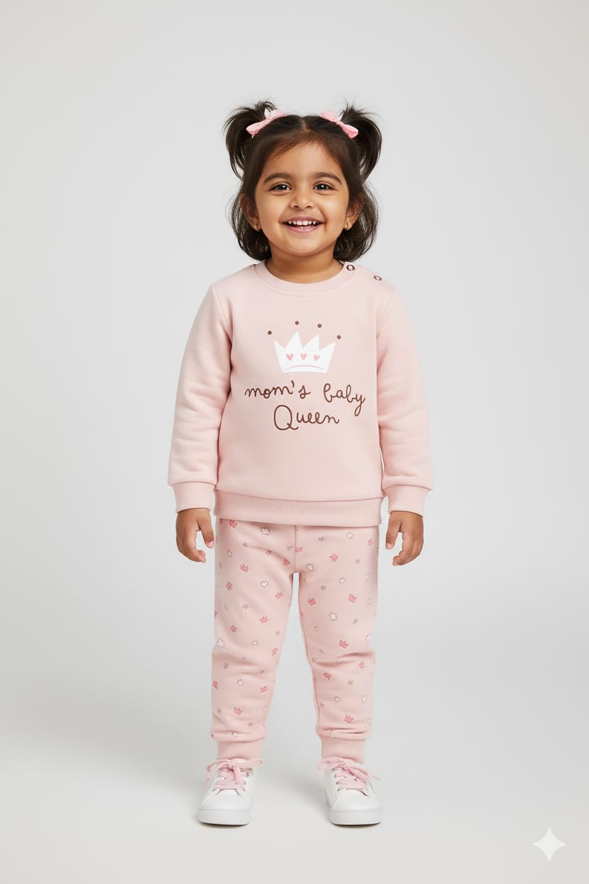 HOK Cute Pink Sweatshirt & Pant Set for Girls
