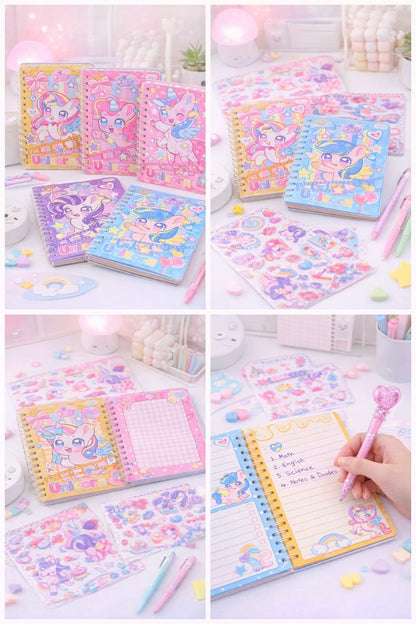 HOK Unicorn Theme A5 Spiral Notebook with Stickers- Cute & Colorful