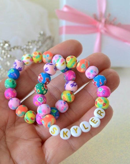 Premium Personalised Floral Clay Bead  Bracelet