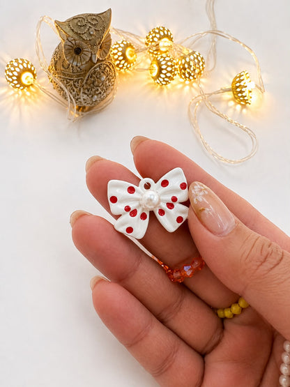 Polka Dot Ribbon Bow Charm | Size : 22mm | Clip-On Charm with lobster lock