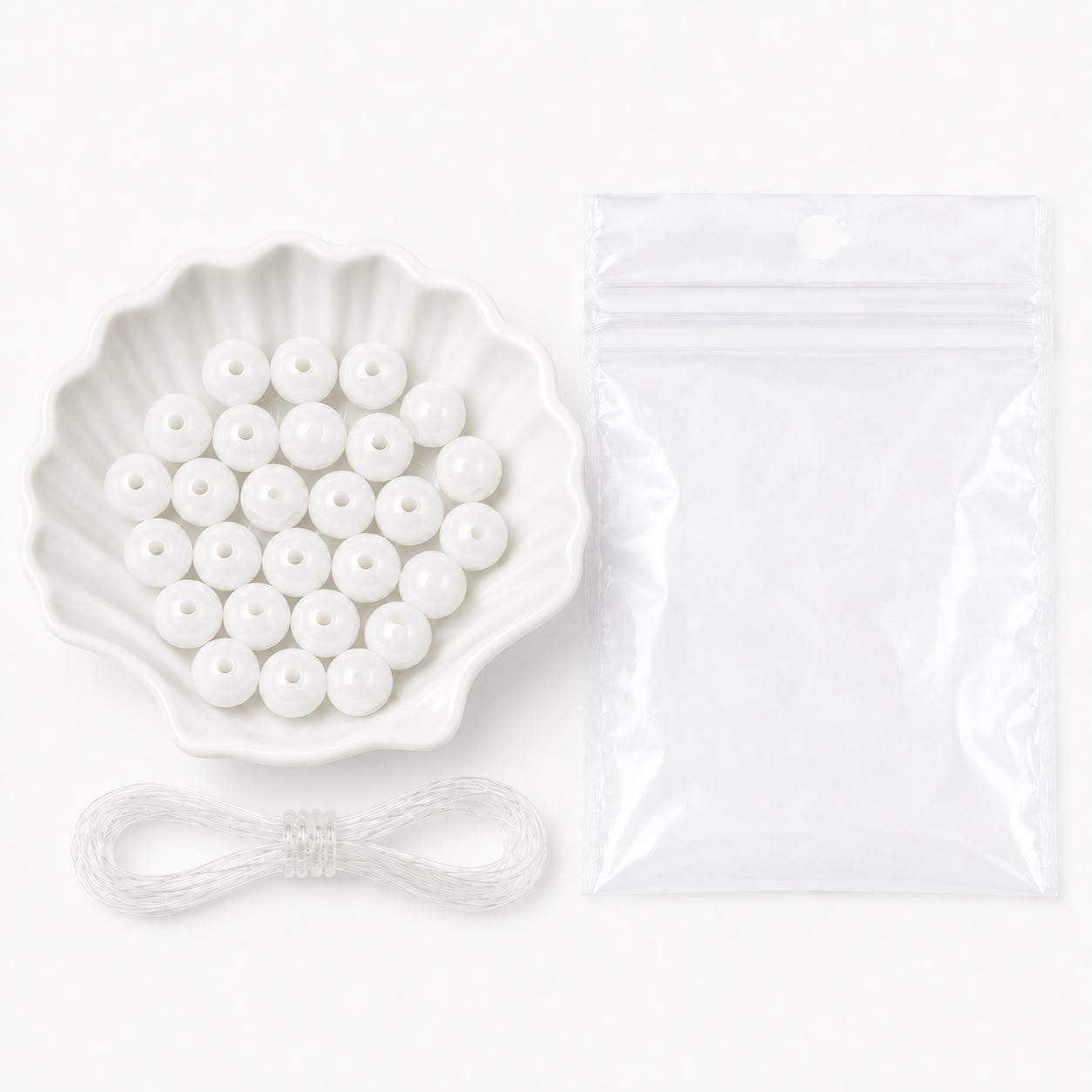 Plain Glass Beads - Pack of 25 beads and a thread | 8mm Beads