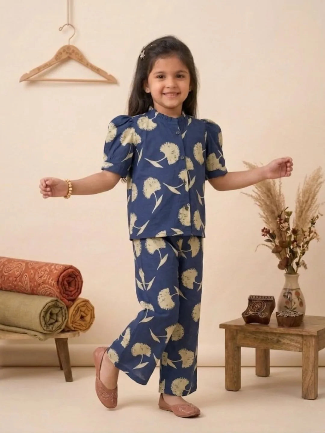 Kids blue floral coord set front full outfit
