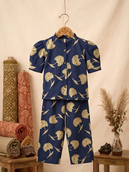 Girls stylish blue top and pant set casual wear