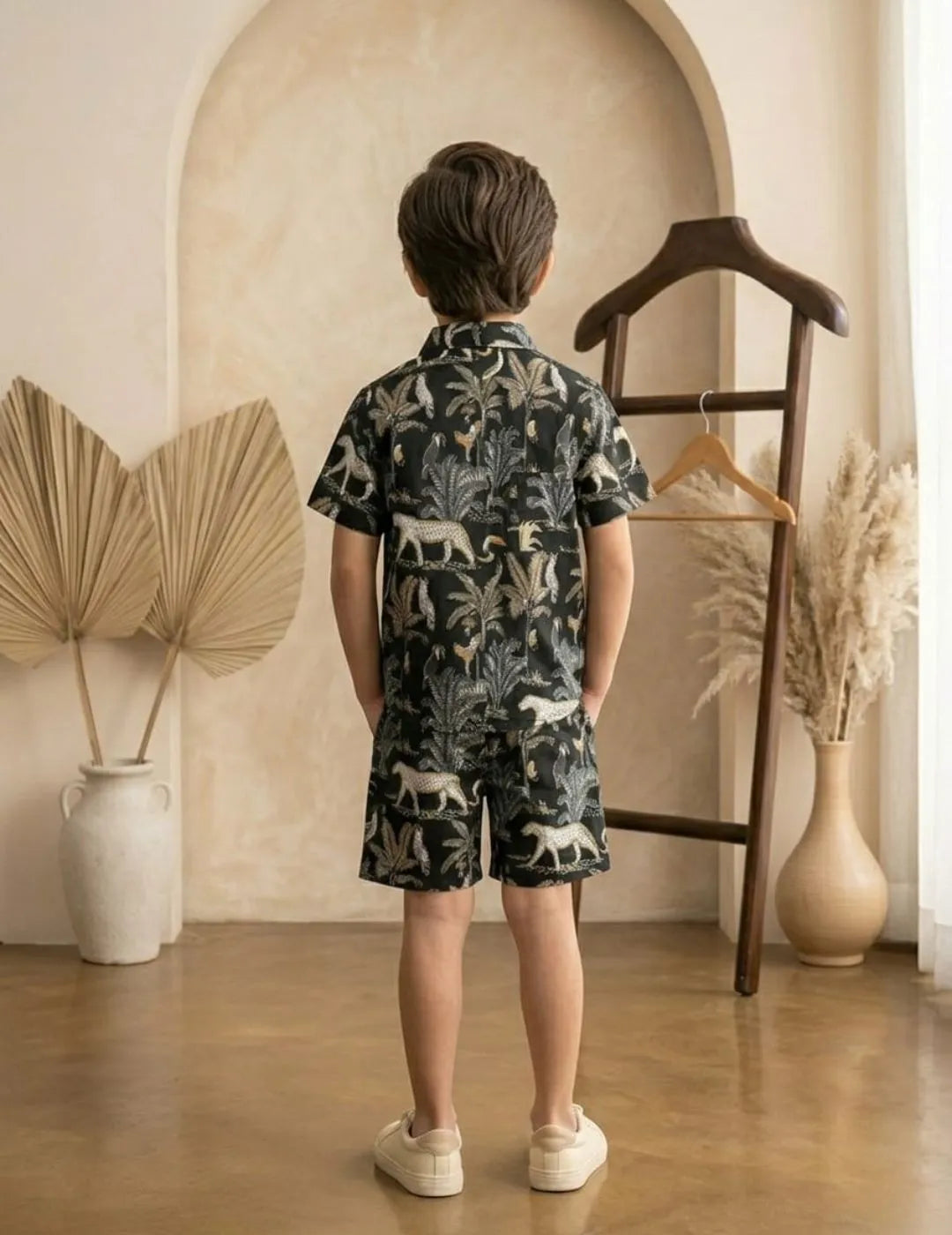 Boys black shirt and shorts set back view comfortable fit