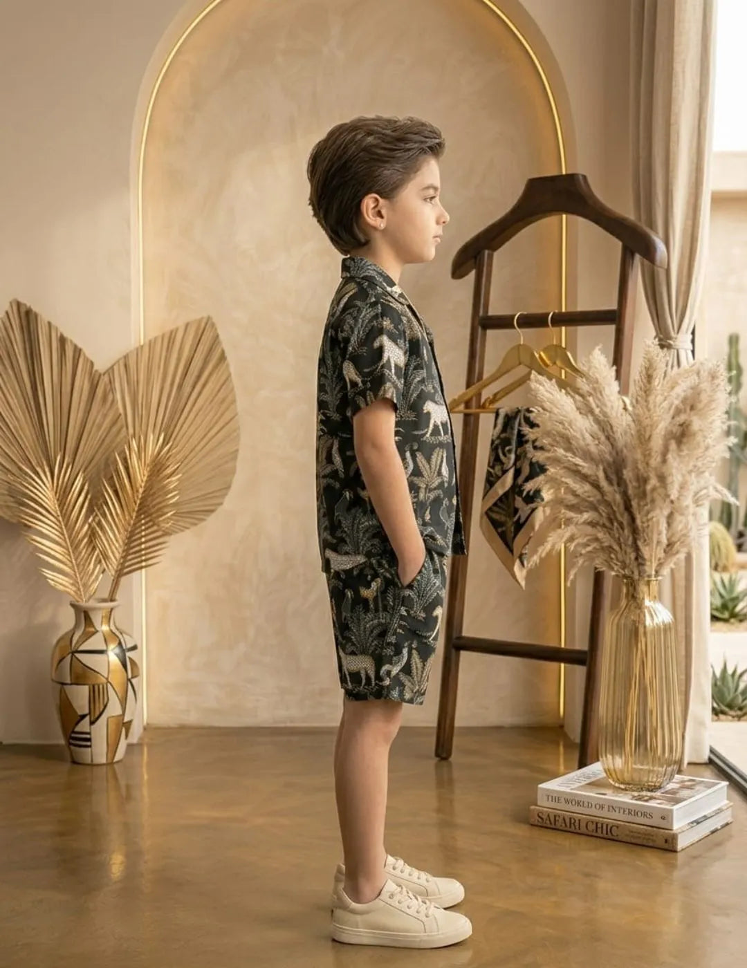 Boys black printed co-ord set side view casual wear