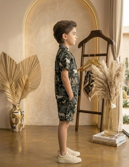 Boys black printed co-ord set side view casual wear