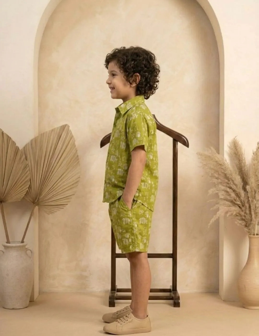 Boys olive green co-ord set side view casual wear