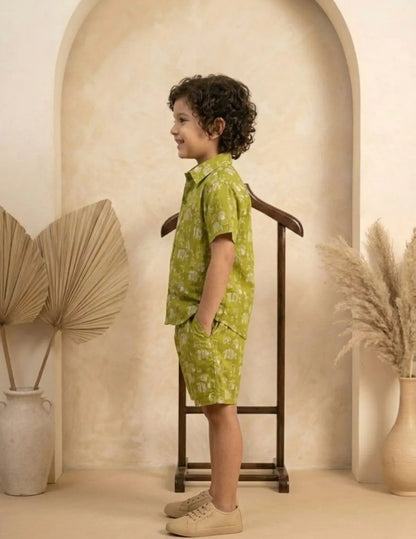 Boys olive green co-ord set side view casual wear