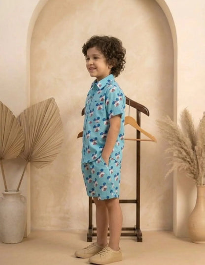 Boys sky blue co-ord set side view casual outfit