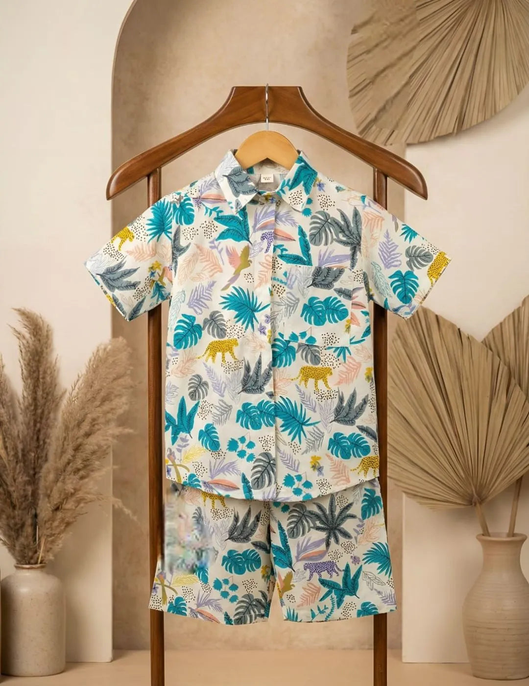 Kids white tropical print co-ord set front view