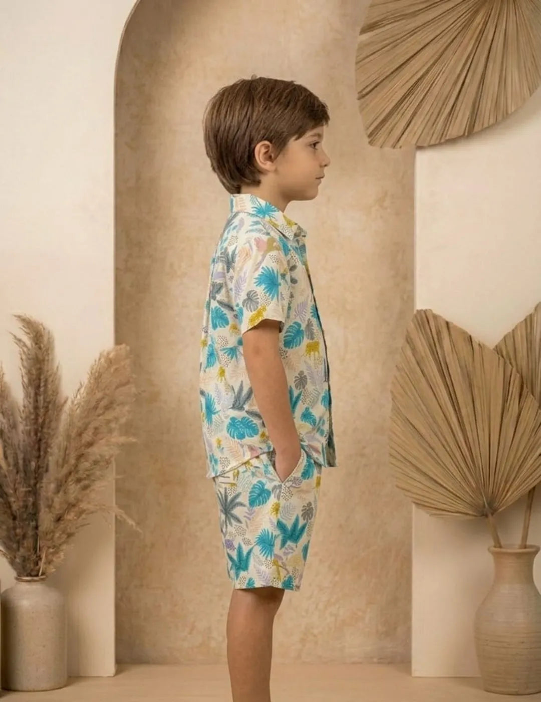 Boys white printed co-ord set side view