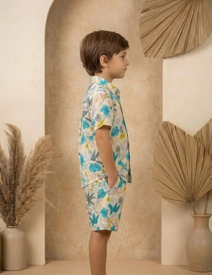 Boys white printed co-ord set side view