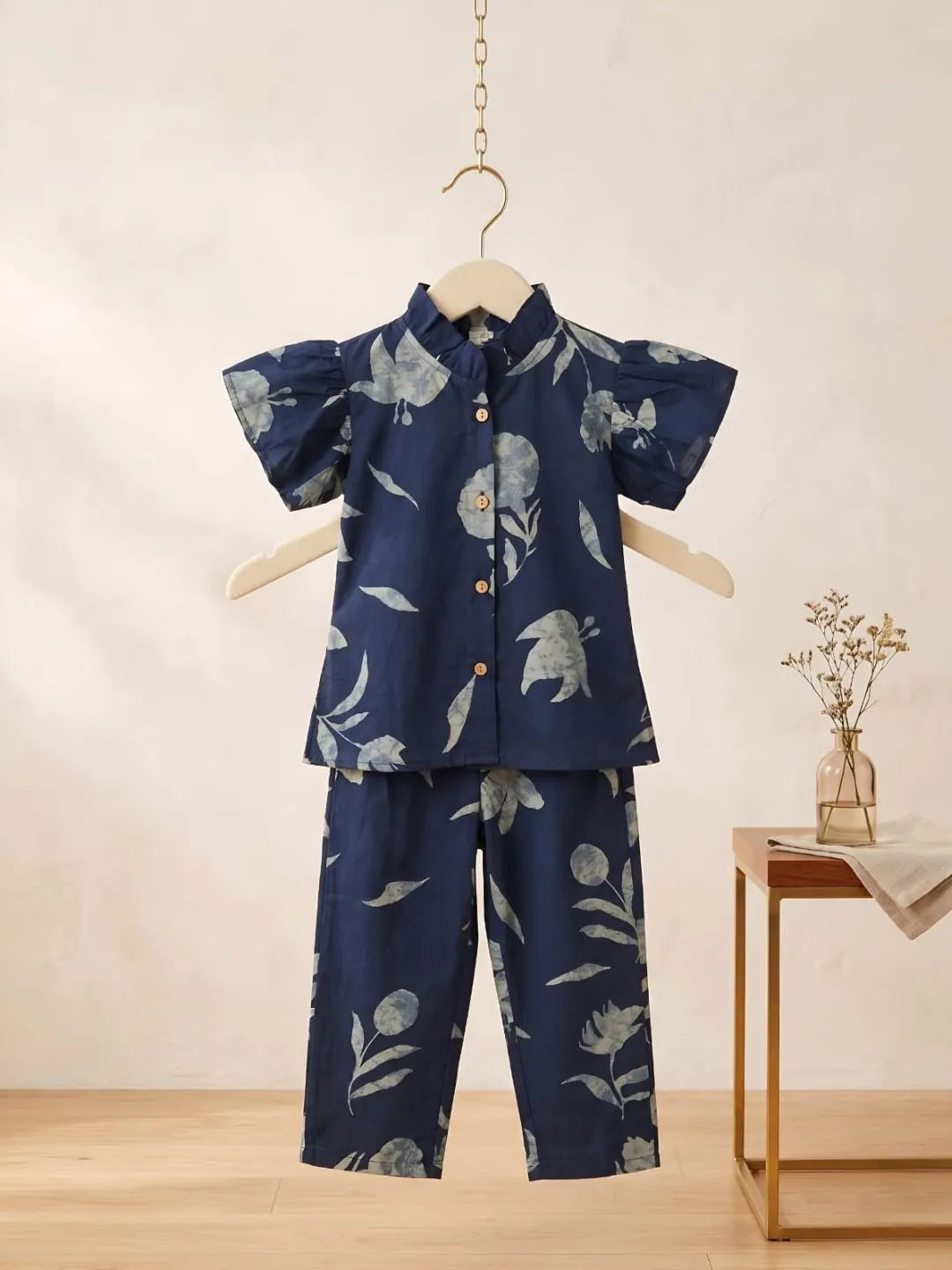 Stylish blue floral co-ord set for girls in breathable cotton fabric