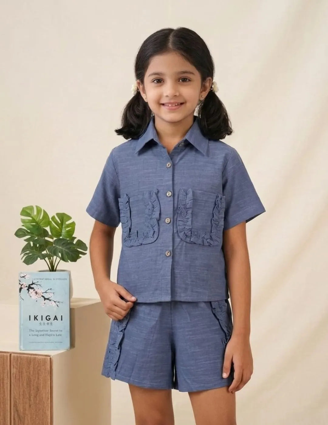 Girls co-ord set front look with shirt and shorts