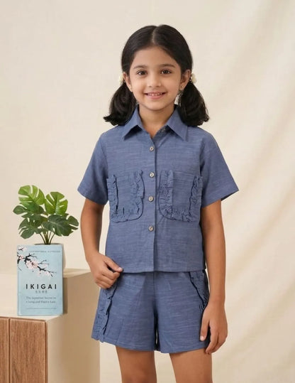 Girls co-ord set front look with shirt and shorts