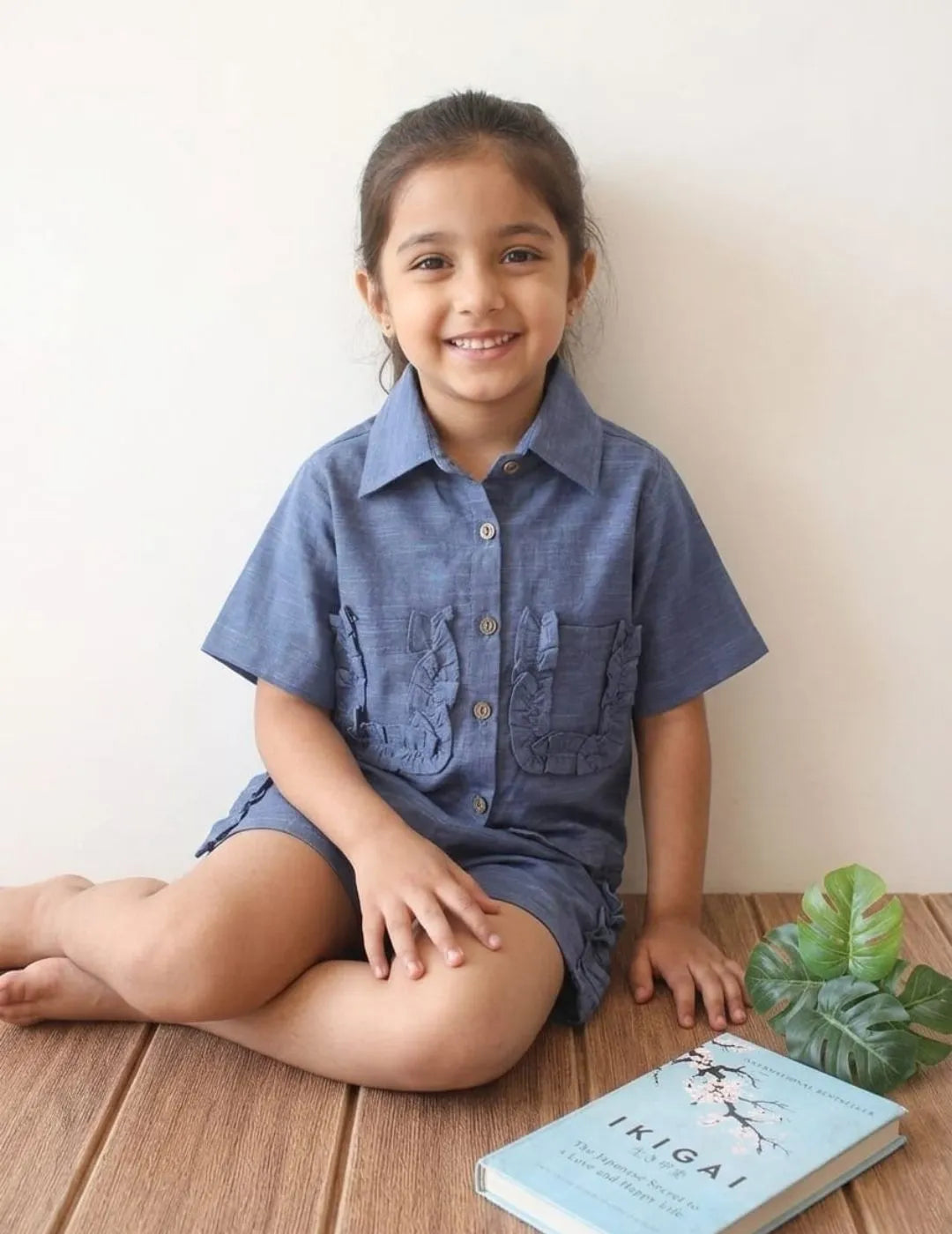 Girls cotton co-ord set sitting pose stylish outfit