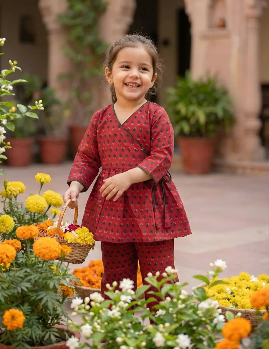 Girls cotton angrakha co ord set side view traditional wear
