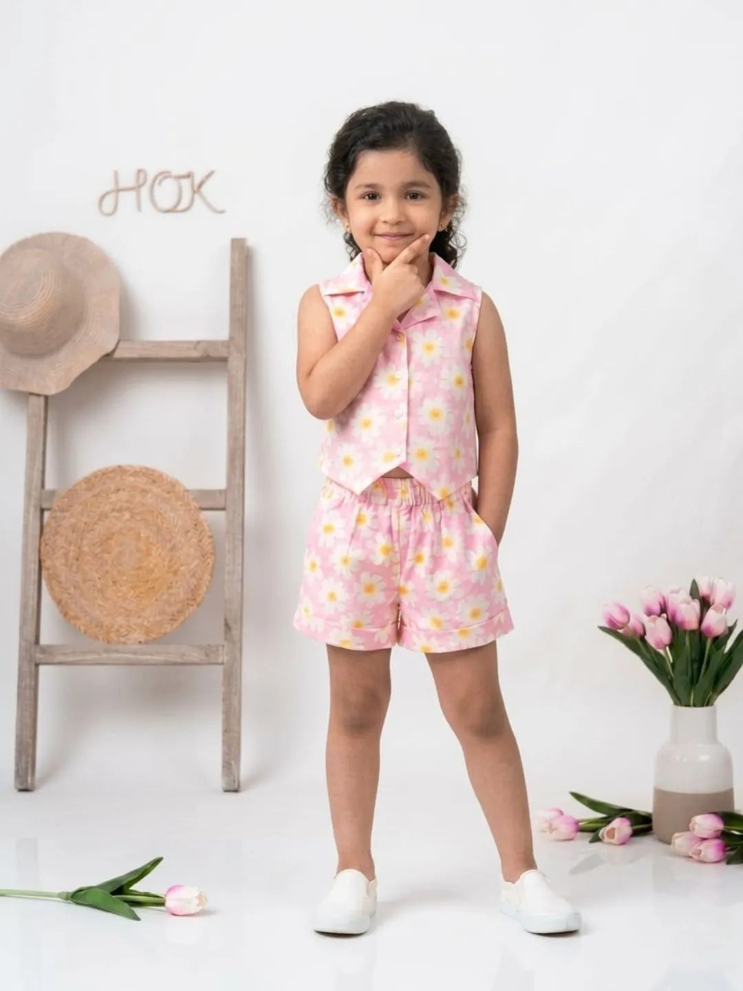 Cute girls printed co-ord set front style casual summer wear