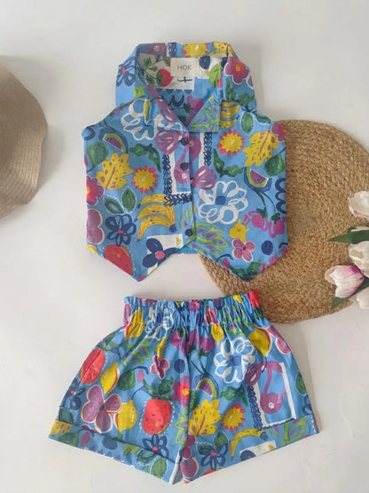 Trendy girls co-ord set front look breathable cotton outfit