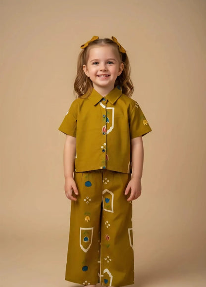 Mustard cotton co-ord matching set for girls summer outfit 2-12 years