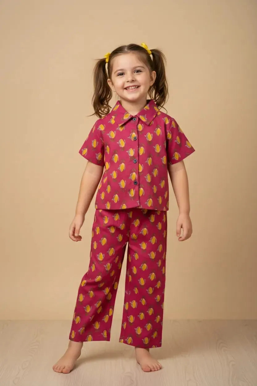Pink cotton crop top and palazzo set for girls 2-12 years