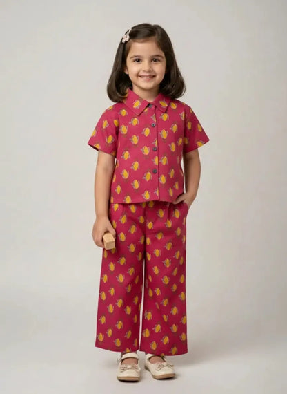 Pink girls cotton co-ord set summer wear