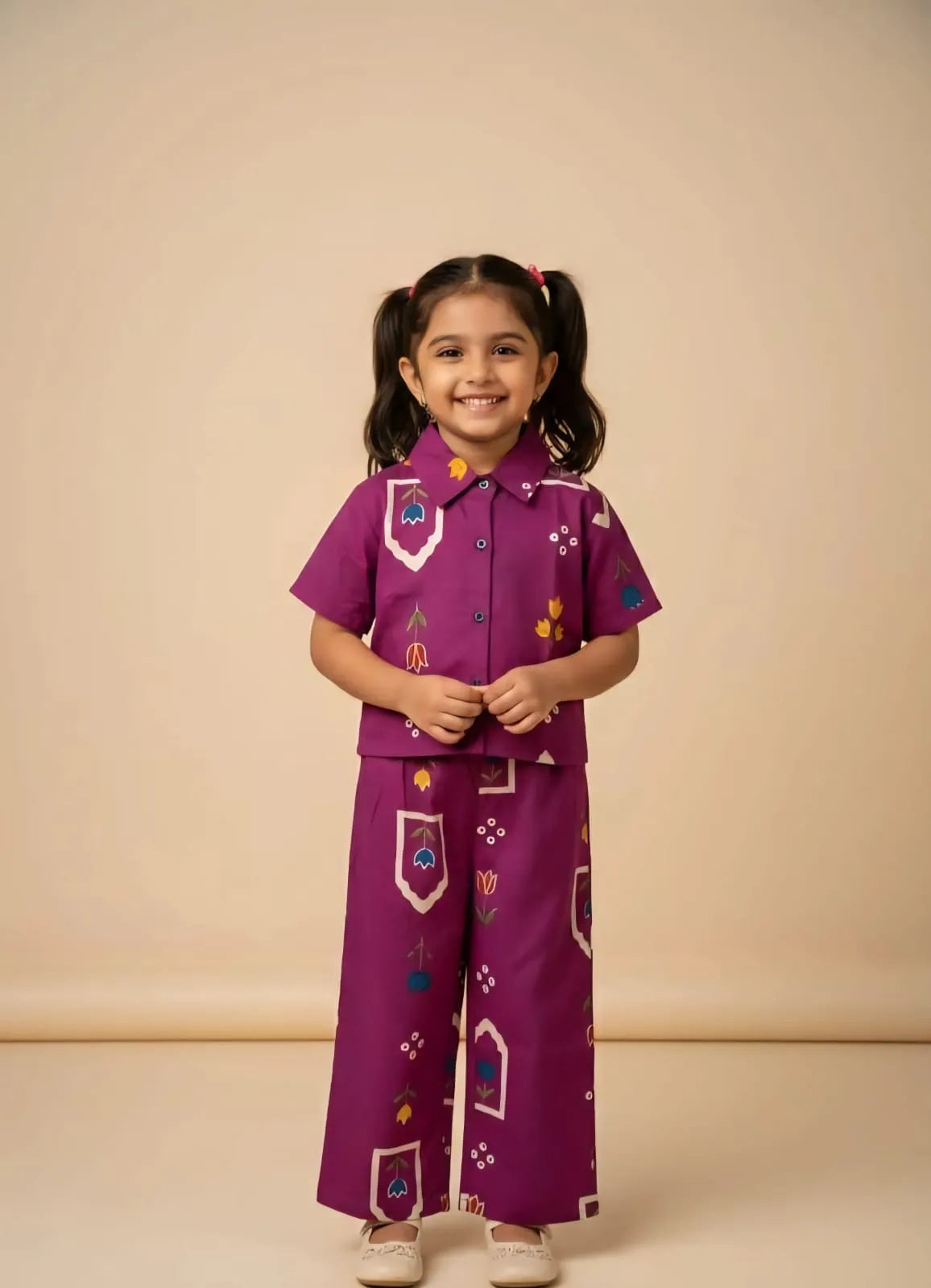 Purple cotton palazzo co-ord set for girls summer fashion