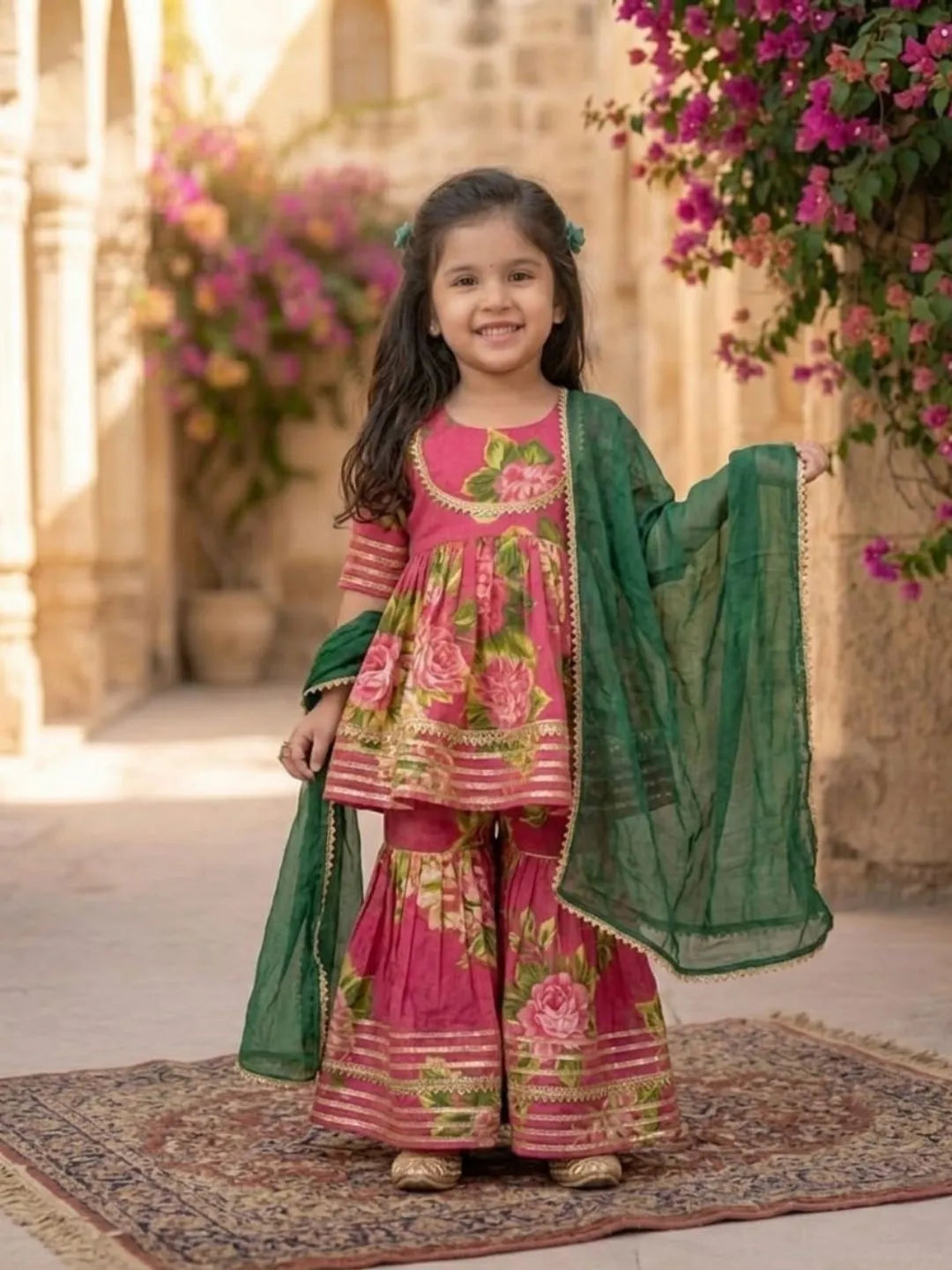 Kids ethnic pink sharara set front full look