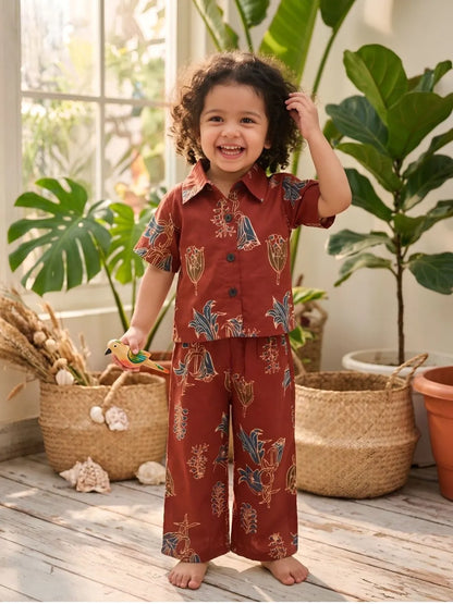 Front view of girls rust co-ord set outfit