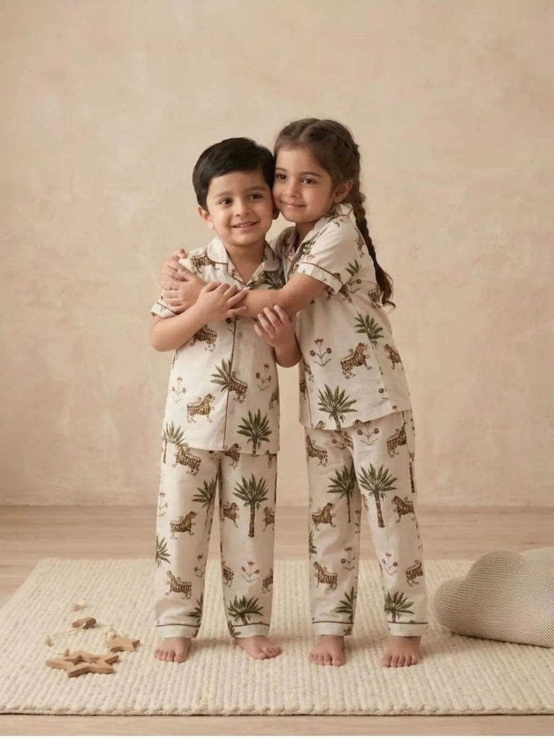Front view kids white nightsuit soft cotton sleepwear set