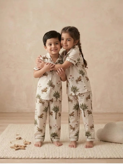 Front view kids white nightsuit soft cotton sleepwear set