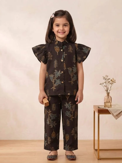 Melody Chocolate Brown Floral Co-ord Set for Girls Front View