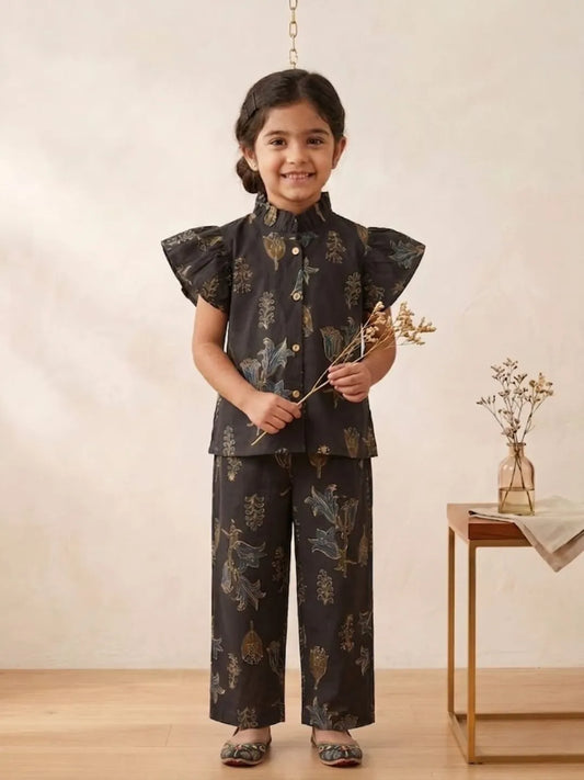 Melody Chocolate Brown Floral Co-ord Set for Girls Front View