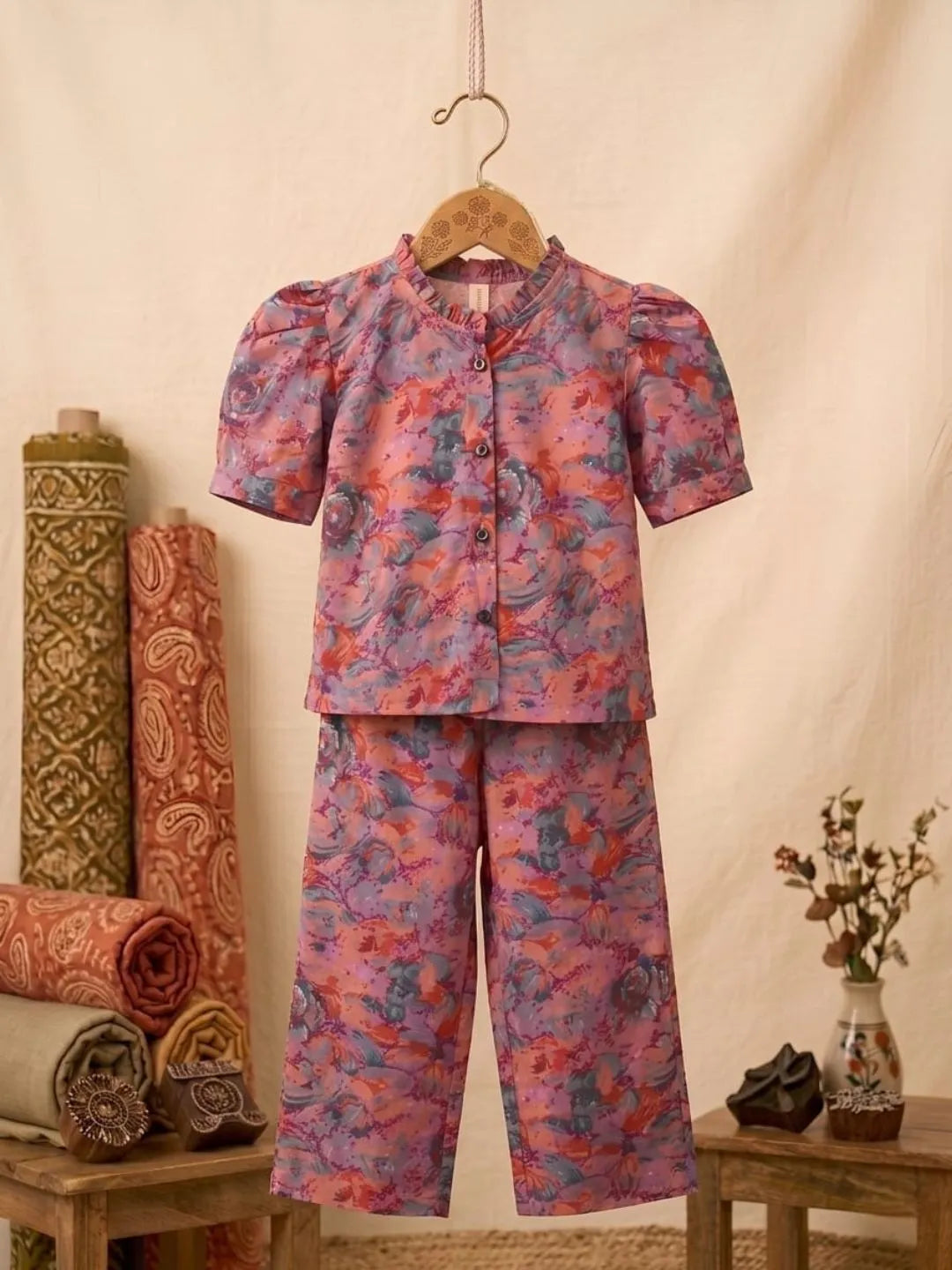 Kids pink floral coord set front full look