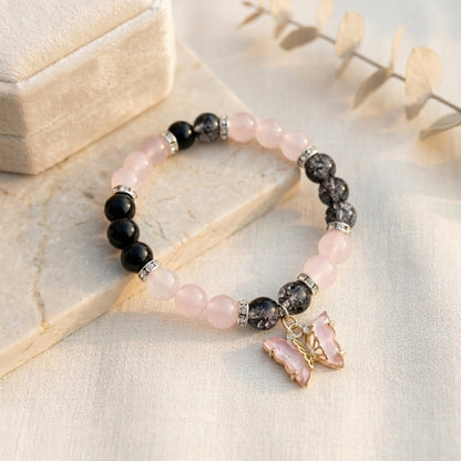 Beautiful Black and Pink Cracker Beads Bracelet with Butterfly Charm