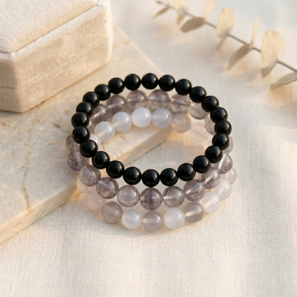 HOK Stack Bracelet - Set of 3 - Grey Black Combination