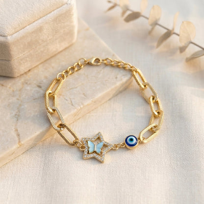 HOK Beautiful Chain Bracelet with Diamond Butterfly and Evil Eye