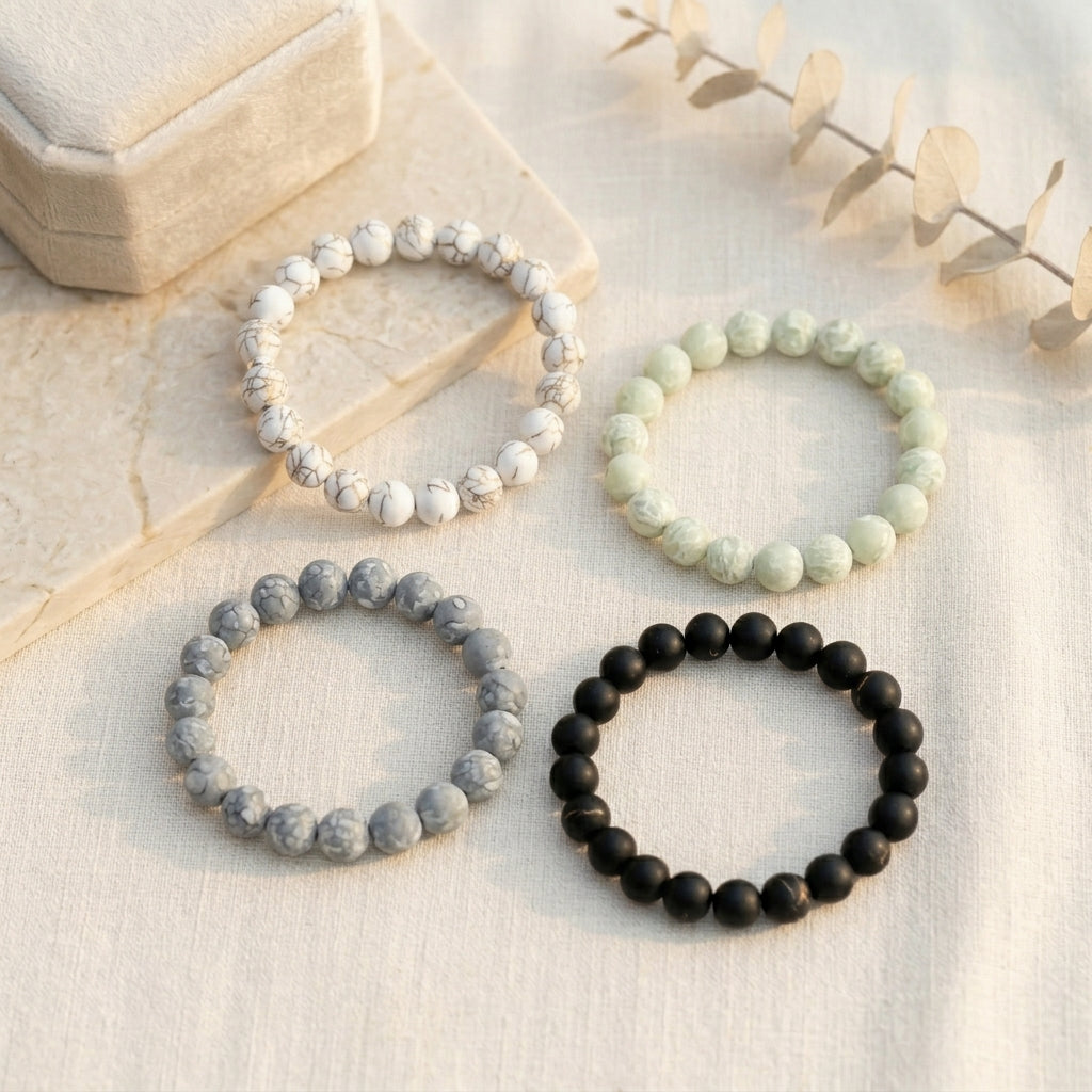 HOK Set of 4 Marble Beaded Bracelets