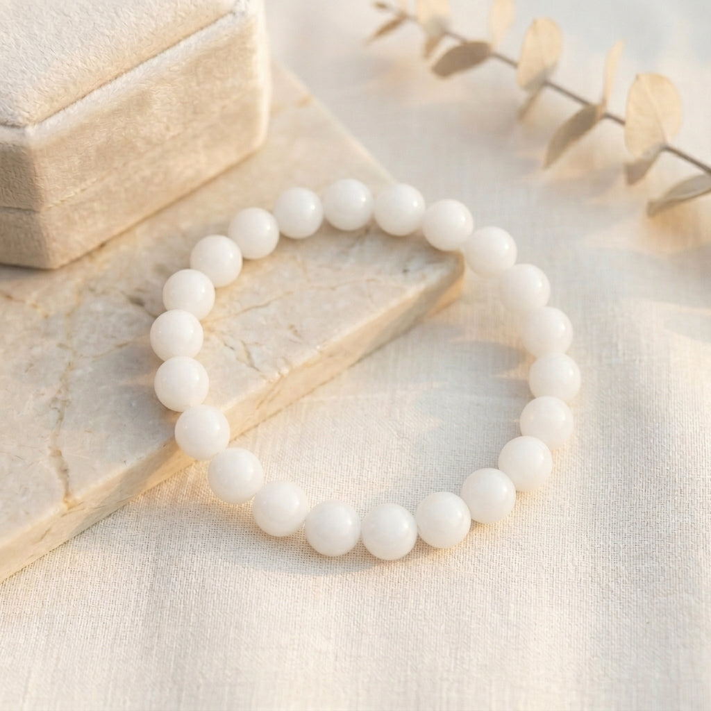 HOK Plain White Beads Bracelets - 8mm