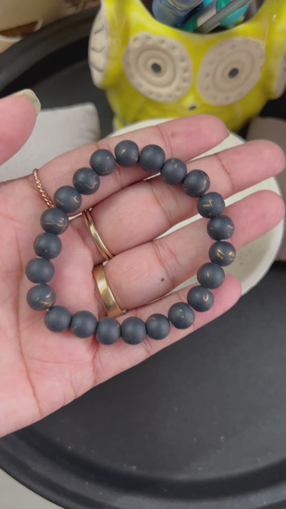 Black Marble Finish Glass Beads Bracelet