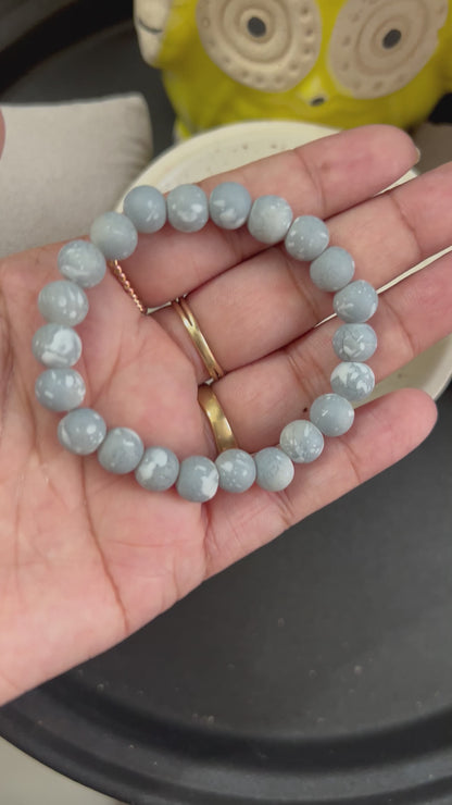 Grey Marble Finish Glass Beads Bracelet