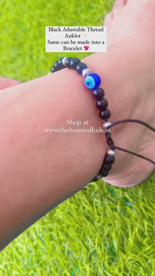 Adjustable Thread Anklet - Evil Eye and 2 charms