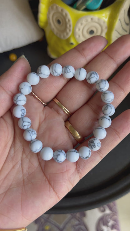 White Marble Beads Bracelet - Stretchable (Perfect for Dailywear)