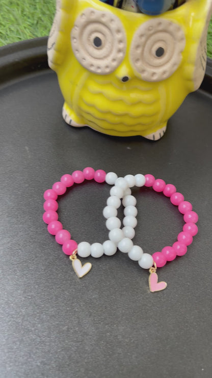 Pink and White Bracelet Included Heart Charm - Set of 1