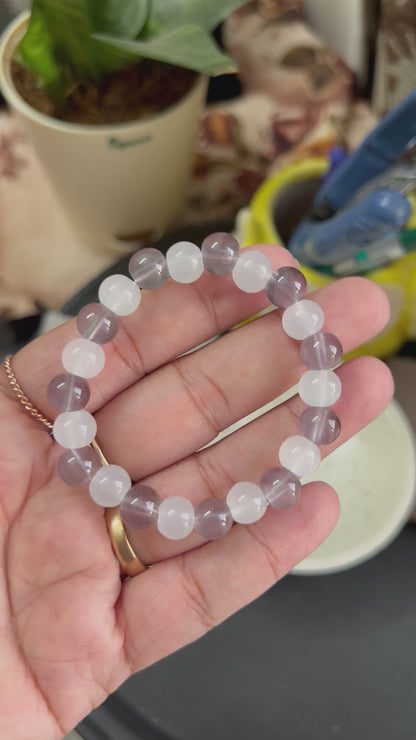 Grey and White Glass Beads Bracelet