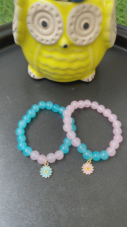 Blue and Pink Bracelet Included Flower Charm - Set of 1