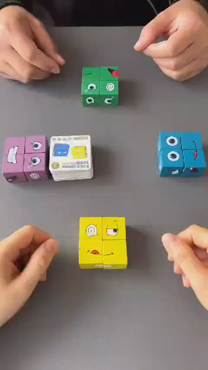 Wooden Face Change Rubik Cube Game - Expressions matching block puzzle - Logical, Educational Toys - 16 Face Blocks & 72 Playing Cards - Birthday Gift for Kids Boys Girls